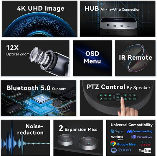 Tenveo 4K PTZ Conference Room Camera System Audio and Video Conferencing 12X - Image 2