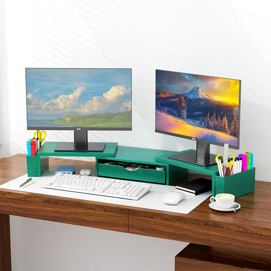 Spacrea Metal Desk Organizers and Accessories, Dual Monitor Stand Riser - Image 2