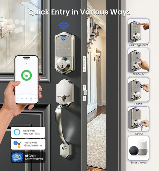 Veise VE017G-H Wi-Fi Smart Fingerprint Front Door Lock Set, Remote App Control - Image 2