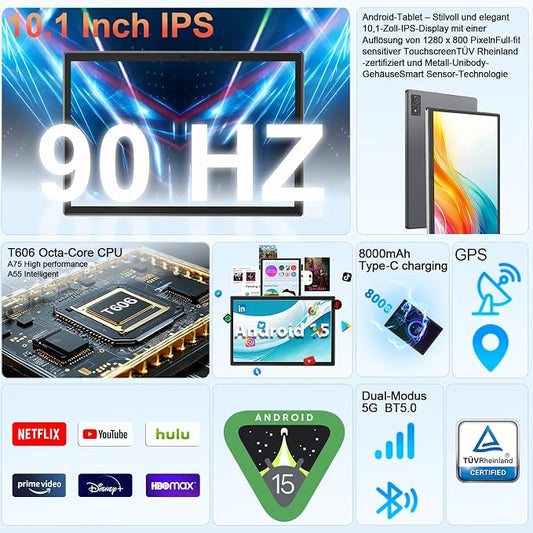 Android 15 Tablet with Keyboard, 16GB(8+8)RAM+256 Storage, 8000mAh Battery - Image 2