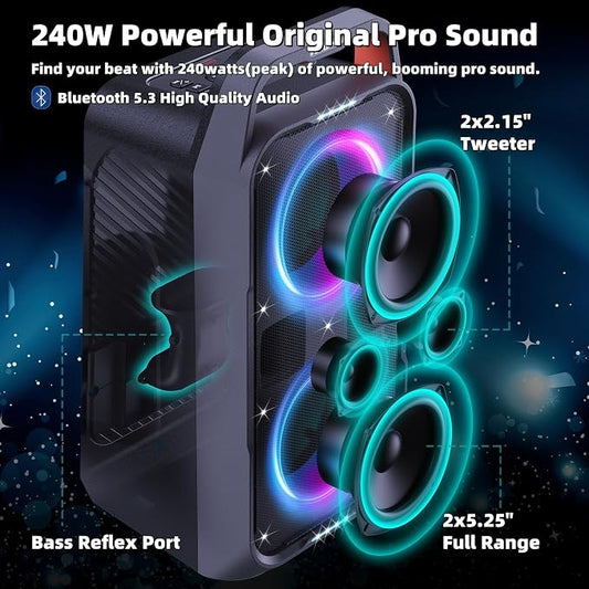Portable Bluetooth Speaker: 240W Peak Powerful Loud Sound Deep Bass Wireless - Image 2