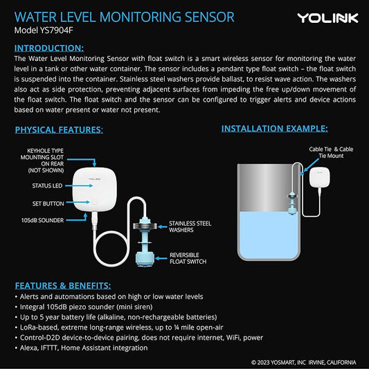 YoLink LoRa Smart Water Level Monitoring Sensor, Wireless Battery-Powered Float - Image 2