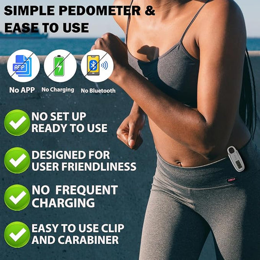 3D Pedometer for Walking with Removable Clip and Carabiner Simple Step Counter - Image 2