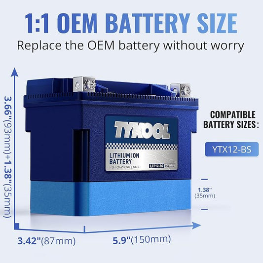 YTX12-BS High Performance LiFePO4 Lithium Motorcycle Battery, 12V 6Ah, Digital - Image 2