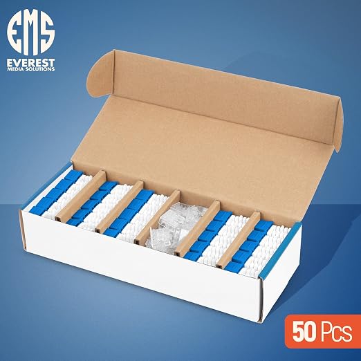 Everest 90° Angled RJ45 Cat6 Keystone Jacks 50-Pack in Blue - Image 2