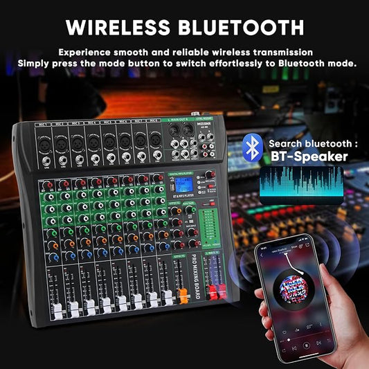 8 Channel Audio Mixer, Professional DJ Mixer Board Sound Music Mixing Console - Image 2