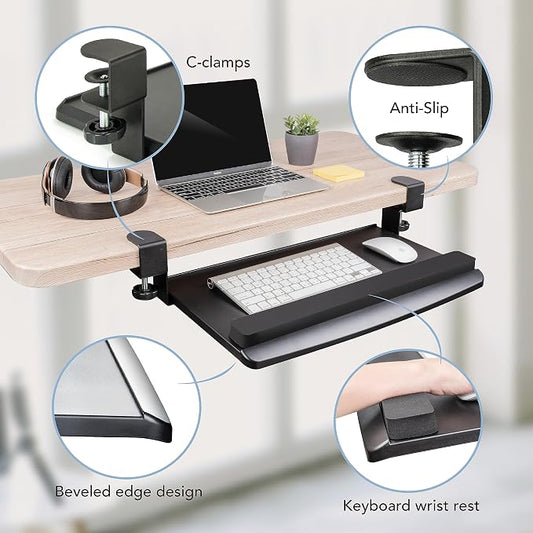 EHO Clamp-On Retractable Adjustable Keyboard Tray, Under Desk Ergonomic - Image 2