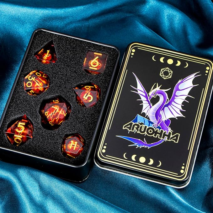 ARUOHHA DND Resin Dice Gazes Eye Dice Liquid Core Flaming RPG Sharp Edged Dice - Image 7