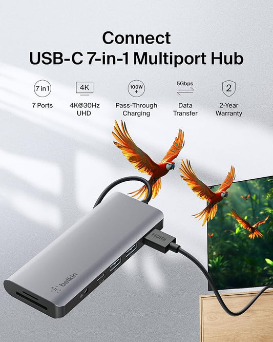 Belkin USB-C Hub, 7-in-1 MultiPort Docking Station - Image 2