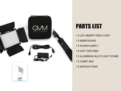 GVM 480 LED Video Light with Tripod, Dimmable 2300K-6800K LED Video Lighting - Image 8