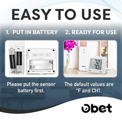 OBET Outdoor Thermometer Wireless Indoor Outdoor Digital Thermometer Remote - Image 6