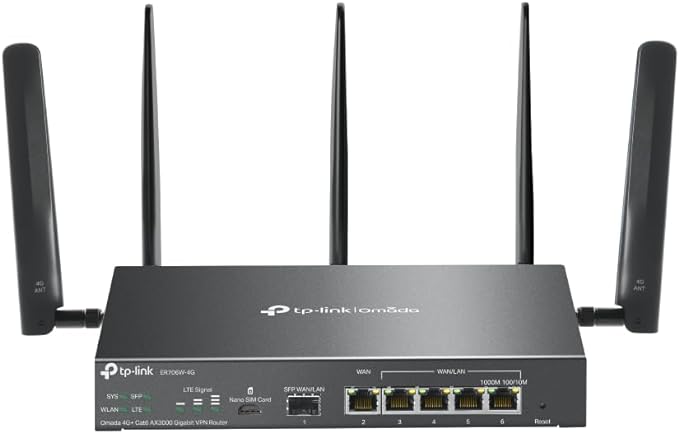 TP-Link ER706W-4G Omada 4G+ Cat6 AX3000 Gigabit VPN Gateway Router | Wi-Fi 6 by TP-Link