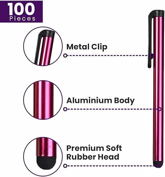 Stylus Pens for Touch Screens, 100 Pieces Universal Colorful Long Metal - Image 2