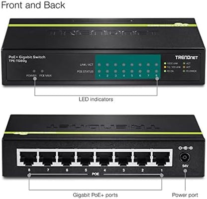 TRENDnet 8-Port Gigabit PoE+ Switch, 8 x Gigabit PoE+ Ports, 123W PoE Power - Image 6