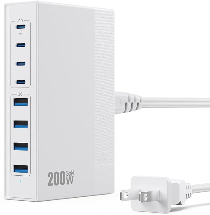 200W USB C Charger Block, 8-in-1 GaN USB C Charger Fast Charging Station Hub by FOCHEW