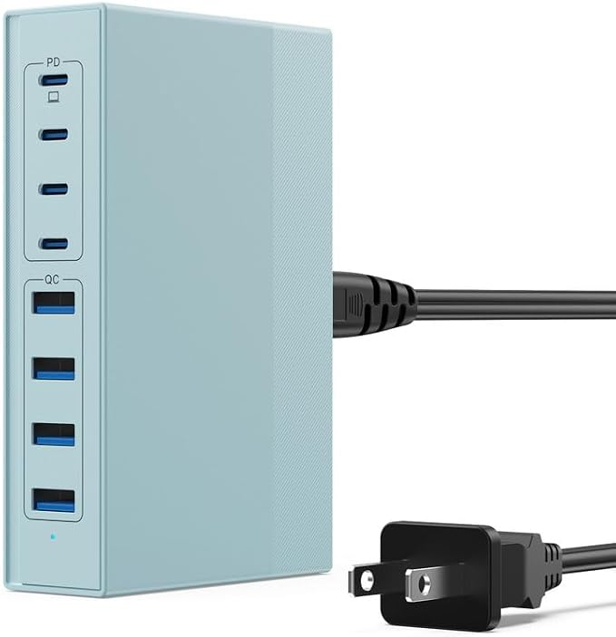 Light Blue 8-in-1 GaN III USB C Charger Hub - 65W PD Laptop Charger & Travel by FOCHEW