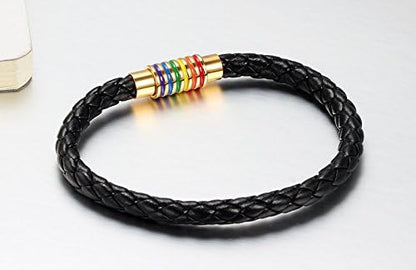 Nanafast Titanium Stainless Steel Rainbow LGBT Pride Bracelet Handmade Braided - Image 4