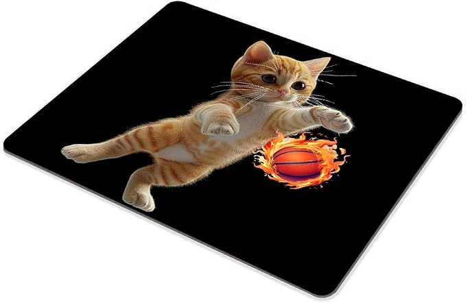 Square Mouse Pad Playful Orange Kitten Basketball on Fire-1, Gaming Mouse Pads - Image 6
