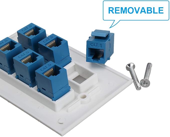 Cat 6 Ethernet Wall Plate 6 Port, Ethernet Wall Plate Female-Female Removable - Image 3