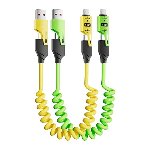 4 in 1 Spring Fast Charging Cable, 65W USB-C PD Multi Fast Charging, 1.2m/4ft by LSGAE