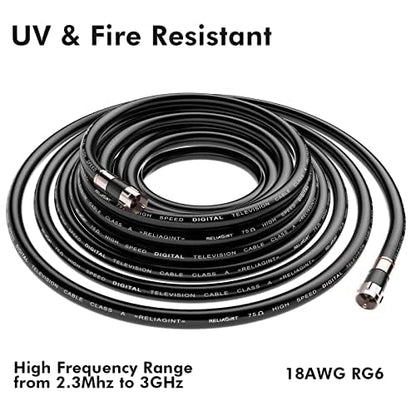 6ft RG6 Coaxial Cable Black, 75 Ohm Coax Cable - Image 4