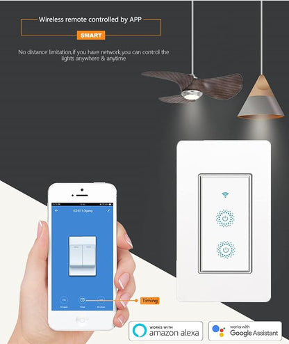 Nexete Smart Wi-Fi Double Light Switch, 2 in1 Single Pole Switch Compatible - Image 3
