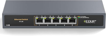 Ethernet Switch 2.5 Gigabit, 5 Ports Multi-Gigabit Ethernet Switch, Plug & Play by EDUP