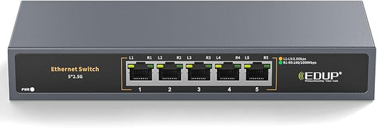 Ethernet Switch 2.5 Gigabit, 5 Ports Multi-Gigabit Ethernet Switch, Plug & Play by EDUP