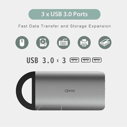 Opro9 8-in-1 USB-C Hub with 3 USB 3.0 Ports, Dual Monitor Laptop Docking Station - Image 7