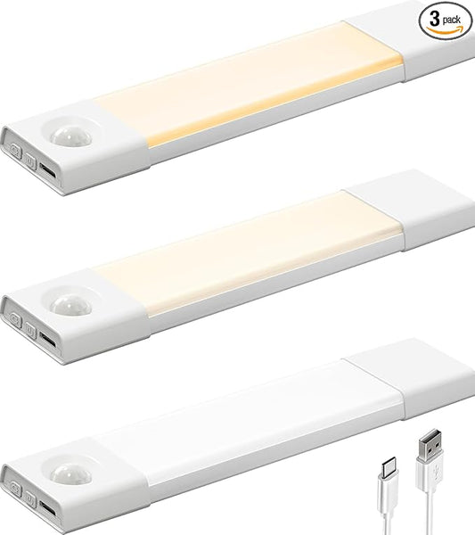 EZVALO 3 Pack 8” Motion Sensor Light Indoor Rechargeable, Stick on Under by EZVALO