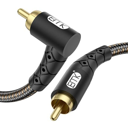 EMK 90 Degree RCA Subwoofer Cable 24K Gold-Plated Connector Nylon Braided by EMK