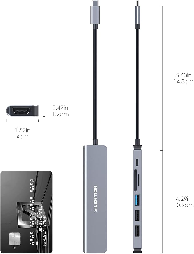 LENTION USB C Hub with 100W Charging, 4K HDMI, Dual Card Reader, USB 3.0 & 2.0 - Image 9