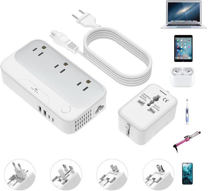 Universal Voltage Converter us to Europe, 220v to 110v Power Travel Converter by FBDD