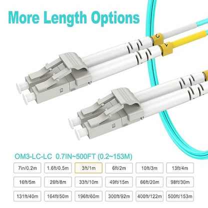 OM3 Multimode Fiber LC to LC, 1m Fiber Patch Cable, Options 0.7in~500ft - Image 3