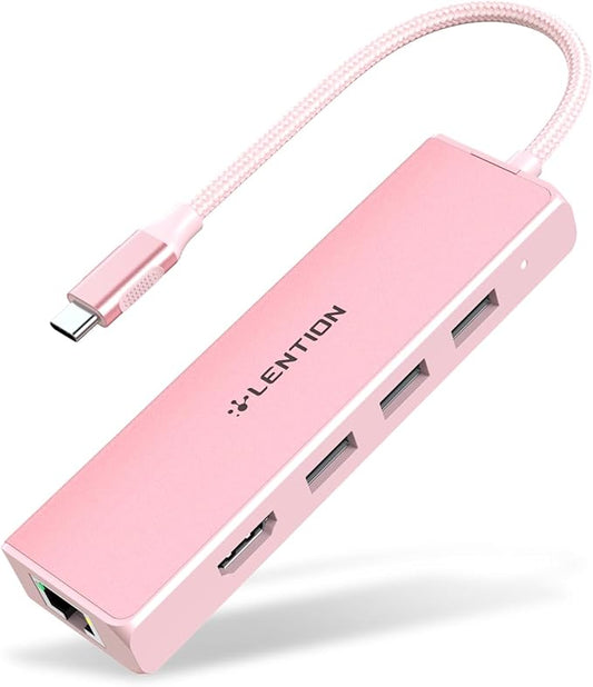 LENTION USB C Hub with Gigabit Ethernet Adapter, 4K HDMI, 3 USB 3.0 Port by LENTION