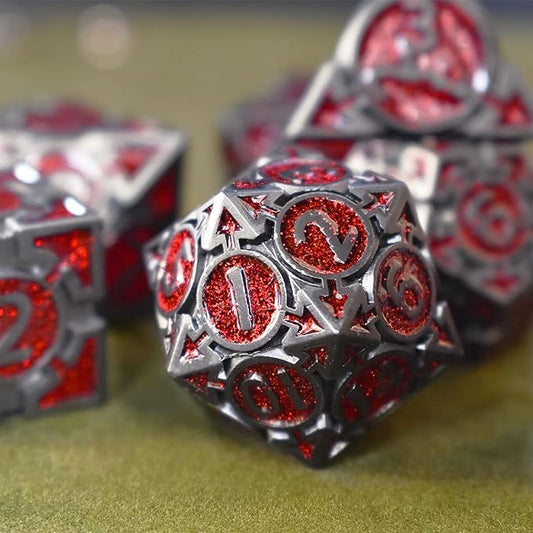 RULE DICE DND Metal Dice Set, 7 die Metal DND Polyhedral Blue Red and Black - Image 2