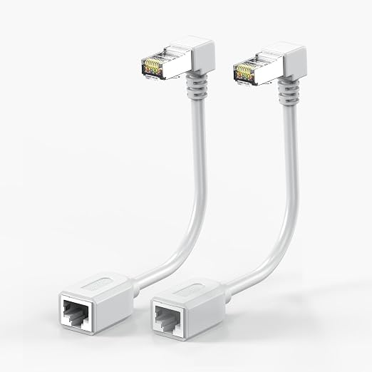 2Pack CAT6 Ethernet Extension Cable White 90 Degree Short Cat 6 Cable Extender by JUXINICE