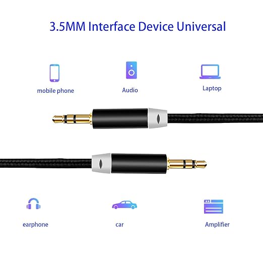 3.5mm Nylon Braided Stereo Audio Cable, 4.9ft/1.5m Male to Male Aux Cord Audio - Image 3