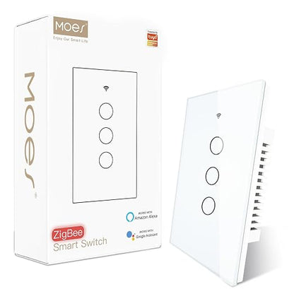 MOES Zigbee Smart Switches 3 Gang, Require MOES Zigbee Hub and Neutral Wire by MOES