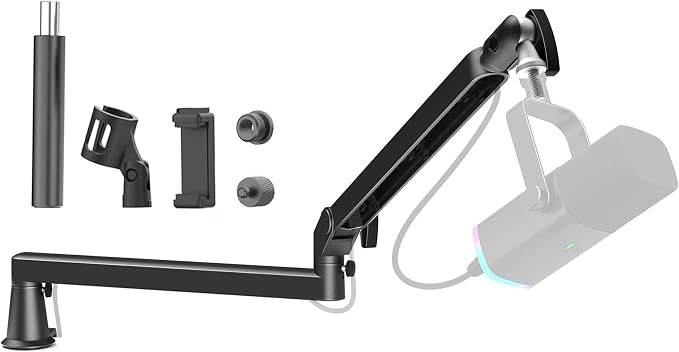 Low Profile Mic Arm 15cm Extra Riser Adjustable Mic Boom Arm Metal Desk Mounted by Prizmora