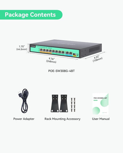 LINOVISION 8 Ports Full Gigabit PoE++ Switch, Built-in 120W Power - Image 9