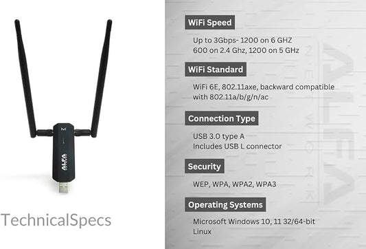 ALFA AWUS036AXM WiFi 6E USB 3.0 USB Adapter, AXE3000 Tri-Band 6Ghz/5.8GHz/2.4GHz - Image 2