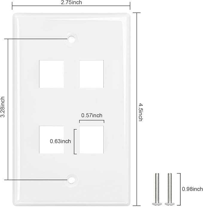 FGB 4-Port Keystone Wall Plate 20-Pack, Low-Profile Single Gang Wall Plates - Image 4