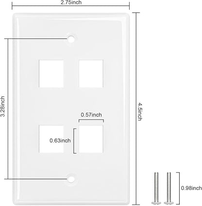 FGB 4-Port Keystone Wall Plate 20-Pack, Low-Profile Single Gang Wall Plates - Image 4