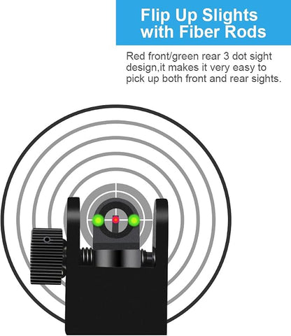 Fiber Optic Flip Up Iron Sights Picatinny Rail Mounted Front and Rear Backup - Image 6