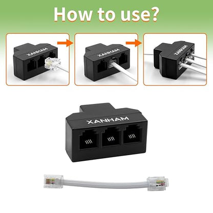 RJ11 Cable 3 Way Splitter 6P4C Connector Phone Line Cord Adapter - Image 5
