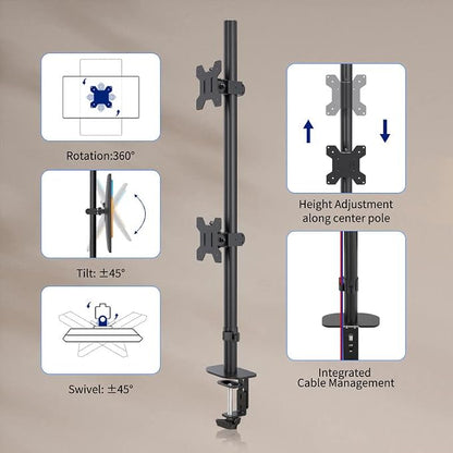 Pholiten Tall Vertically Stacked Dual Monitor Desk Mount Stand, Extra Tall 31 - Image 3