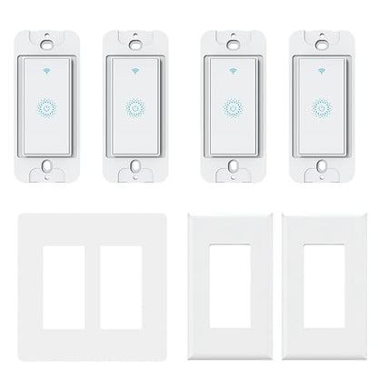 Smart Switch4 Pack, Double Smart Light Switch, Milfra in-Wall WiFi Smart Switch by Milfraoffersyouasmarthome