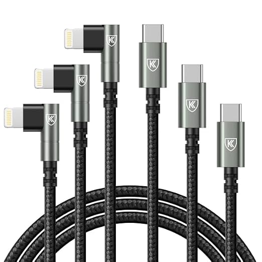 USB C to Lightning Cable 90 Degree 6FT iPhone Charger Cables 3Pack Fast by KIYODA