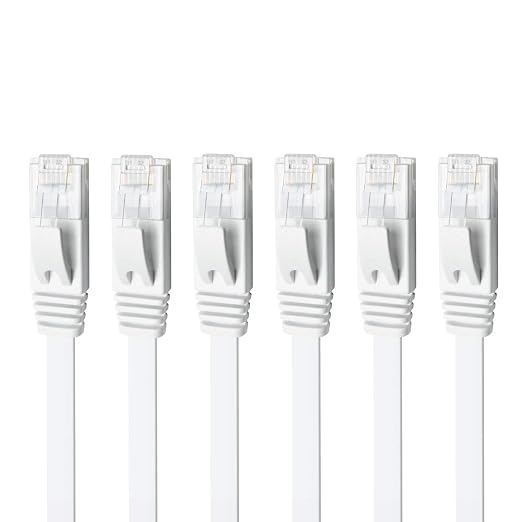 Yauhody CAT 6 Ethernet Cable 15ft 6-Pack White, High Speed Solid Flat CAT6 by Yauhody